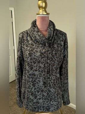 Maurices Gray Leopard Print Cowl Neck Sweater with Brown Accents